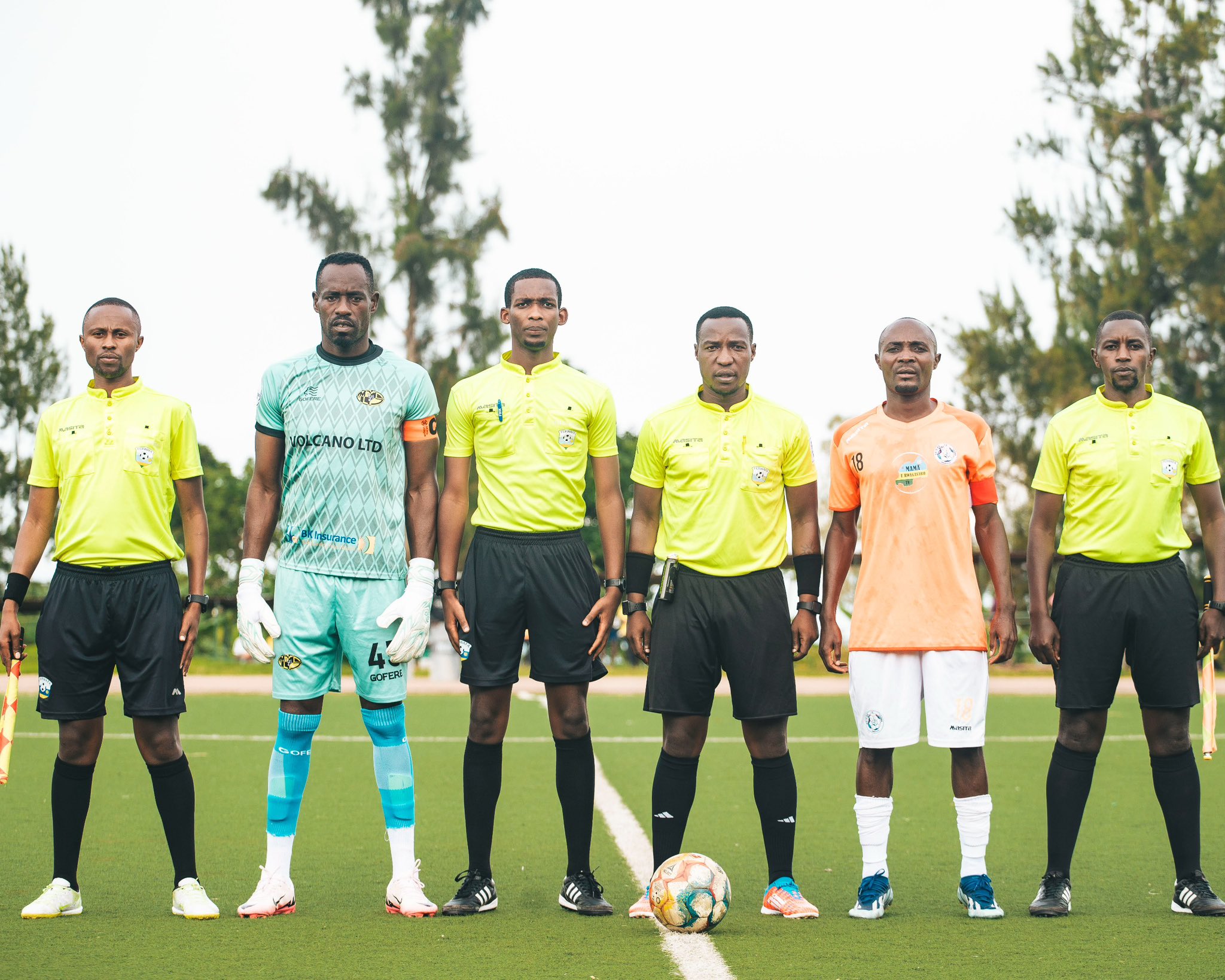 Captain Sebwato Nicolas of Mukura VS together with referees and Captain of Rutsiro FC before the match / mukura FC